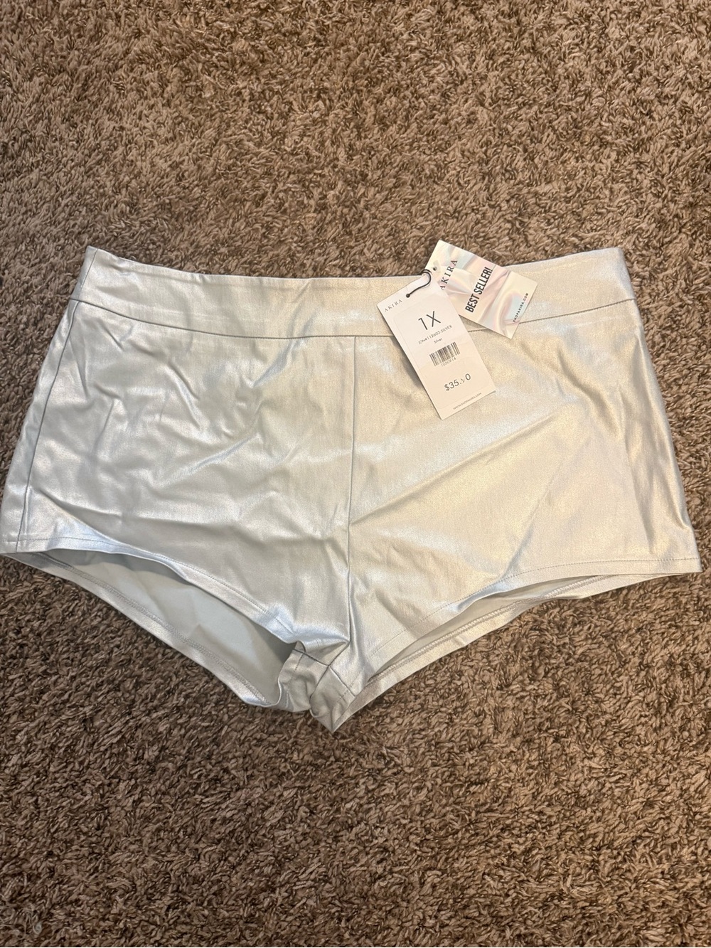 Silver Metallic Micro Shorts - 1X